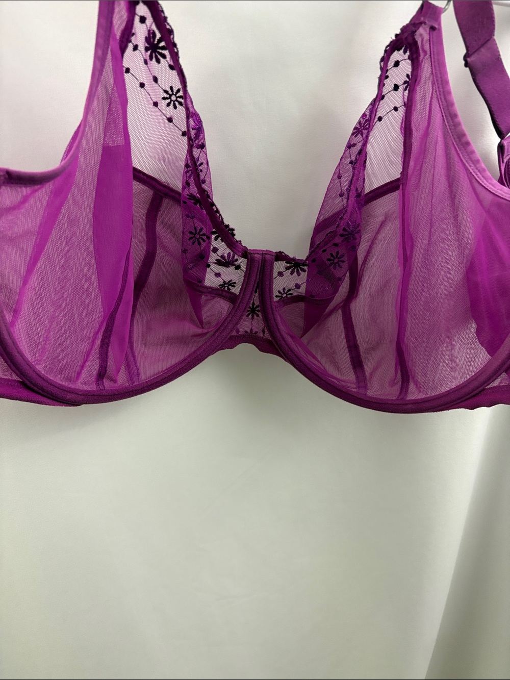 Elomi Womens Matilda Underwire Bra Size 42K US Purple Lace Sheer Floral Plunge - Picture 6 of 7